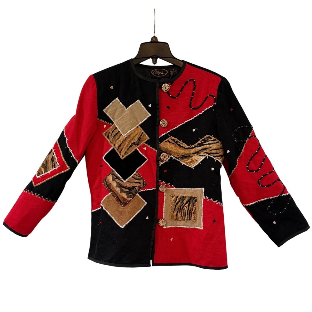 Vintage Patchwork Animal Print Appliqué Jacket Abstract‎ tapestry Artsy Boho Y2K